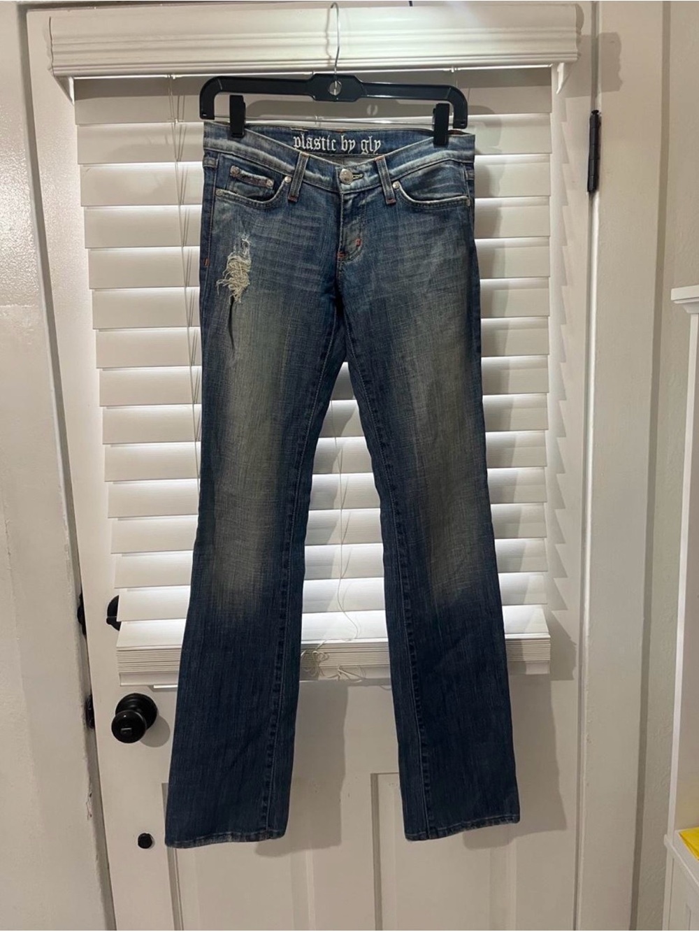 Plastic by gly Women's Blue Distressed Bootcut Jeans